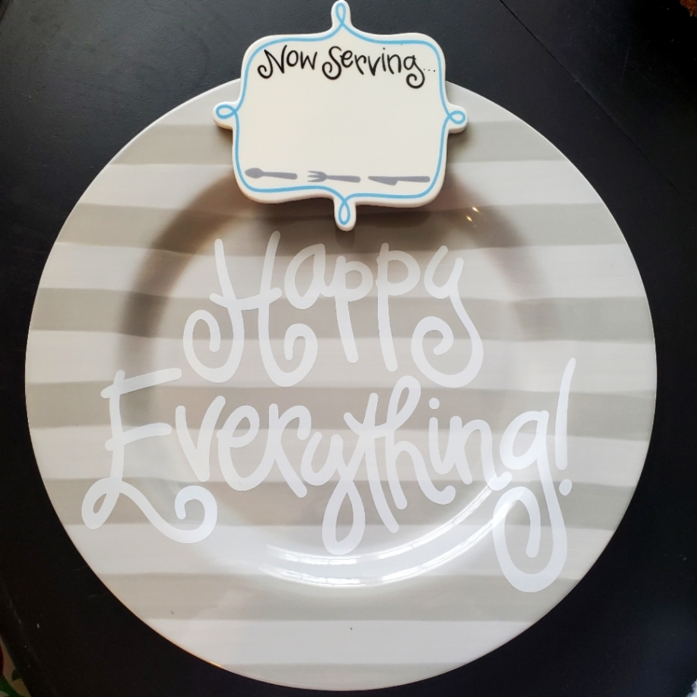 Happy Everything Big Platter Stone Stripe